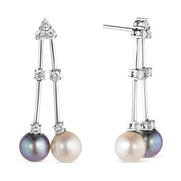 18k Pearl and Diamond Drop Earrings