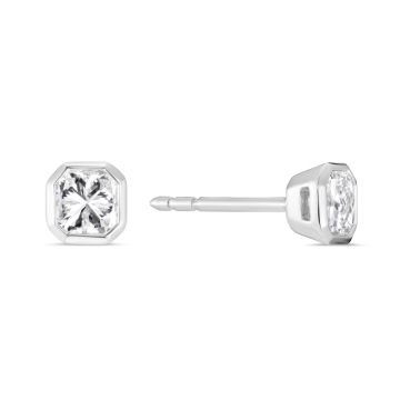 Platinum and Princess Cut Diamond Stud Earrings