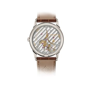 Calatrava 6196P 38mm Rose-Gilt Opaline Dial Manual Platinum Case Leather Strap Watch