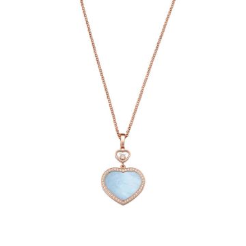 Happy Hearts 18k Rose Gold Turquoise Mother of Pearl & Diamond Pendant