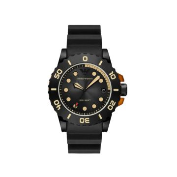 Armani Aqua 46mm, Black Dial, Quartz Movement, PVD on Stainless Steel Case, Black Rubber Strap Watch