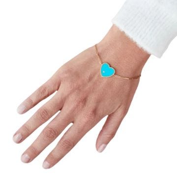 Yvonne Léon 9k Yellow Gold Bracelet Solitaire Pm Coeur Turquoise Or Jaune Chain Bracelet