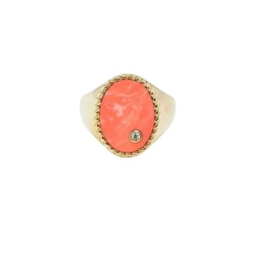 9K Yellow Gold Chevalière Ovale Corail Ring