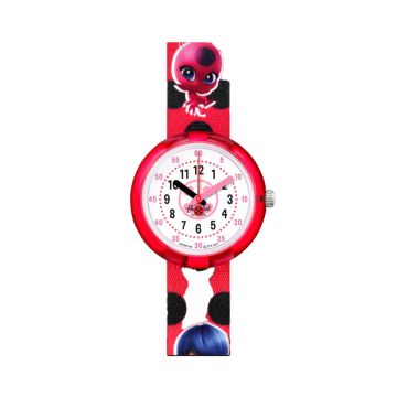 Miraculous Ladybug and Cat Noir MIRACULOUS LADYBUG 31.8mm, White Dial, Quartz Movement, Bio-sourced Plastic Case, Red Recycled PET Strap Watch