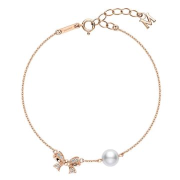 Akoya Pear 18k Rose Gold White Diamond Ribbon Adjustable Bracelet