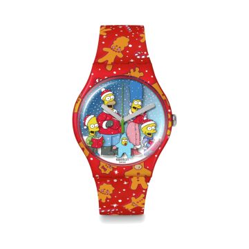 The Simpsons Collection WONDROUS WINTER WONDERLAND 41mm, Round Blue Dial, Quartz, Red Case, Red Strap Watch
