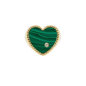 9k Yellow Gold Chevalière Coeur Malachite Or Jaune Signet Rings