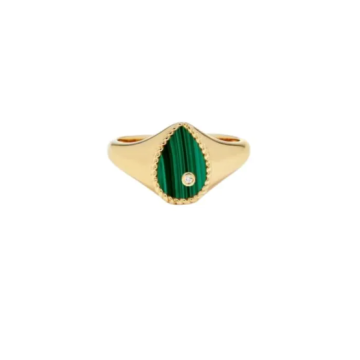 9k Yellow Gold Baby Chevalière Poire Malachite Jaune Signet Ring