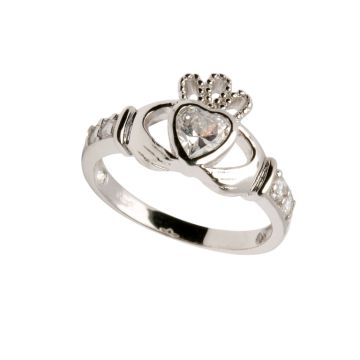 Sterling Silver Claddagh Birthstone Ring - April Size 9