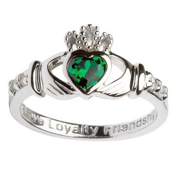 Sterling Silver Claddagh Birthstone Ring - May Size 8.5