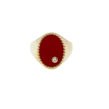9K Yellow Gold Chevalière Ovale Agathe Rouge or Jaune