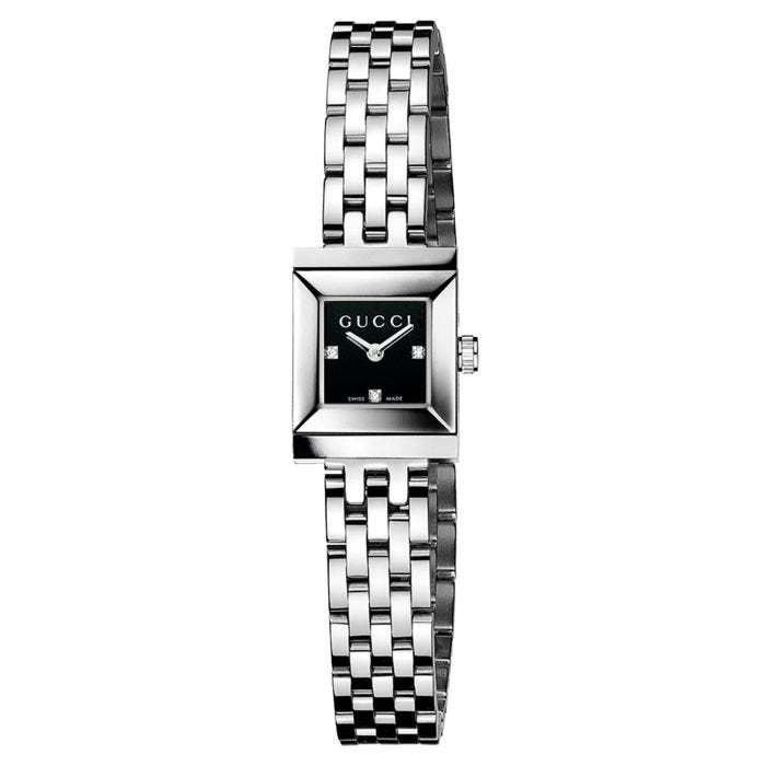 G Frame 14x18mm Black Dial with Diamonds Quartz Movement Stainless Steel Watch