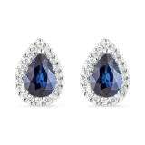 Weir Collection 18k Pear Cut Sapphire and Diamond Cluster Earrings