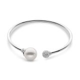 18K White Gold South Sea Pearl and Diamond Bangle