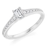 Platinum and Emerald Cut 0.38ct Diamond Ring.