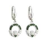 Solvar Sterling Silver & Connemara Marble Claddagh Drop Earrings