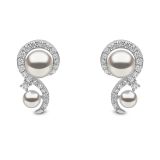 18k White Gold Trend Freshwater Pearl and Diamond Stud Earrings