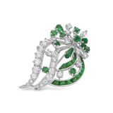18k White Gold Diamond and Emerald Brooch