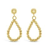 9k Yellow Gold Diamond Cut Teardrop Earrings