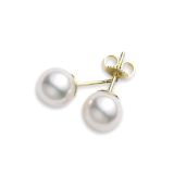 Mikimoto 18k Yellow Gold Grade AA Cultured Pearl Stud Earrings
