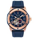 Bulova Marine Star Rose Tone Automatic Rubber Strap Watch