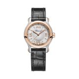 Happy Sport 30mm, Silver Dial, Automatic Movement, 18k Rose Gold & Stainless Steel Case, Leather Strap Watch