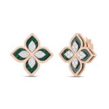 Roberto Coin 18k Gold Jade Malachite & Diamond Princess Flower Earrings