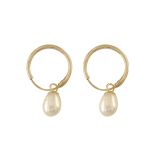 9k Yellow Gold 10mm Pearl Hoop Earrings