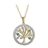 Solvar 14K Diamond and Emerald Yellow Gold Tree of Life Pendant