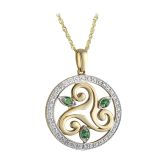 Solvar Yellow Gold and Emerald Spiral Trinity Knot Pendant