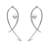 Sleek 18ct White Gold Akoya Pearl & Diamond Earrings