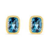 18k Yellow Gold Multi Faceted Blue Topaz Stud Earrings 