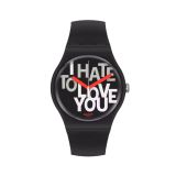 Valentine's Day HATE 2 LOVE 41mm, Round Black Dial, Quartz, Black Case, Black Strap Watch