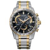 Perpetual Chronograph A.T 43mm, Black Dial, Two Tone Stainless Steel Eco-Drive Watch