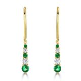 Weir Collection 18K Yellow Gold 0.18ct Diamond and 0.29ct Emerald Tiara Drop Earrings