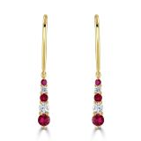 Weir Collection 18K Yellow Gold 0.18ct Diamond and 0.40ct Ruby Tiara Drop Earrings