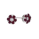 12 Brilliant Ruby 0.41 2 Brilliant Dia 0.09 Cluster,6x1 WG 18CT Earrings