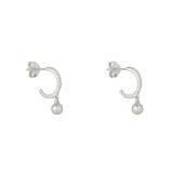 N9ne Sterling Silver CZ Hoop with Pearl Drop Earrings