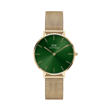 Petite 32mm Emerald Dial Gold Plated Stainless Steel Watch