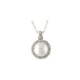 N9ne 9K White Gold Fresh Water Pearl 7mm CZ Edge Pendant Chain Necklace