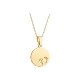 9K Yellow Gold Baby Feet Disc Pendant Necklace