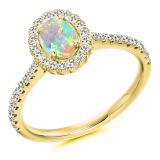 Yellow Gold Oval Cut Opal & Diamond Dress Ring