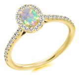 Yellow Gold Oval Cut Opal & Diamond Ring