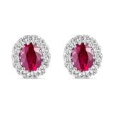 Weir Collection 18k White Gold Ruby and Diamond Cluster Earrings