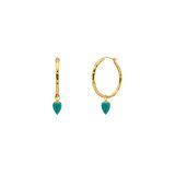 Yellow Gold Relic Gemstone Turquoise Hoop Earrings