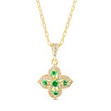 18k Yellow Gold Emerald and Diamond Flower Pendant