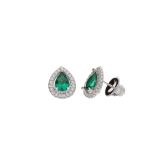 Carat London Emile Emerald Green Pear Borderset Earrings