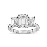 Weir Collection Platinum 3.38 Carat E VS2 Emerald Cut Diamond Three Stone Ring