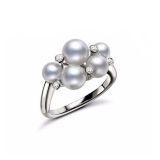 Mikimoto 18k White Gold 4.75mm Akoya Cultured Pearl Cluster Diamond Dress Ring