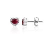 18k Heart Cut Ruby Halo Studs